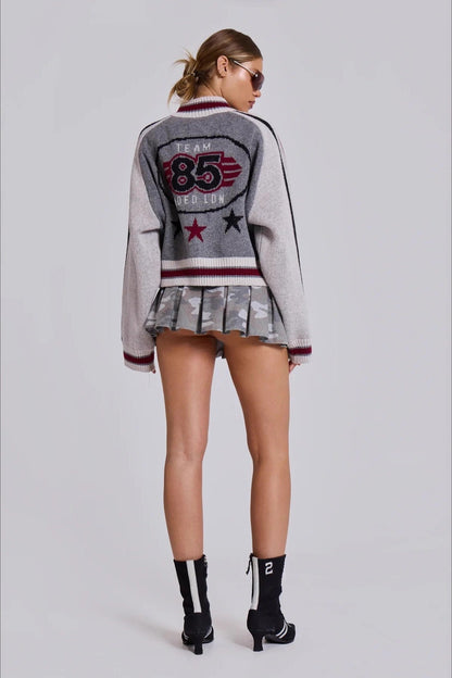 Retro Gothic Colorblock Zip-Up Knit Sweater