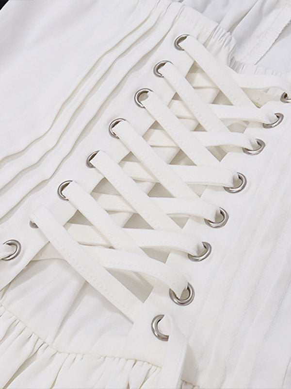 Summer Mini Dresses White Straps Neck Lace Beach Dress