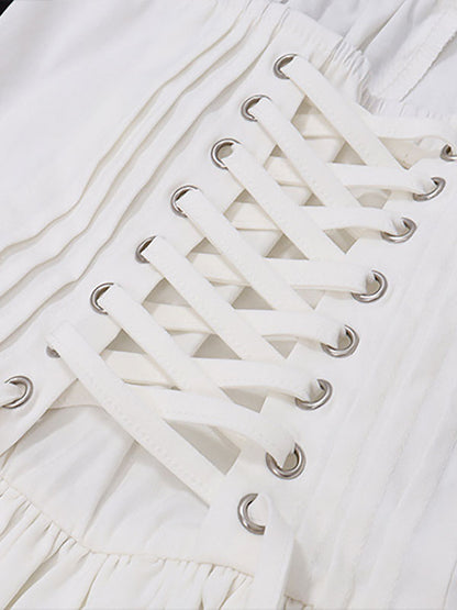 Summer Mini Dresses White Straps Neck Lace Beach Dress
