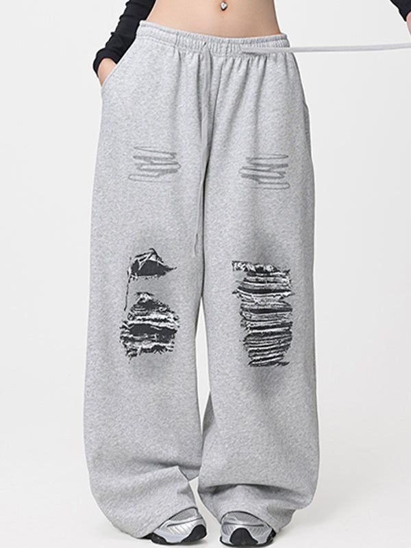 Street Offset Ripped Pattern Sweatpants
