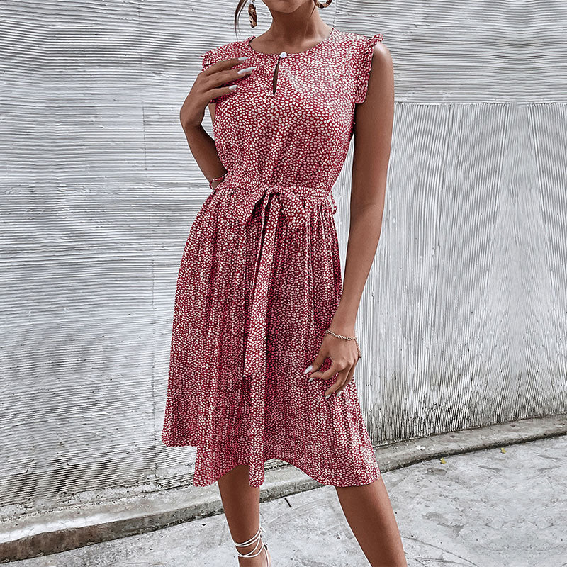 Round Neck Pleated Floral Print Maxi Dress in Multiple Colors
