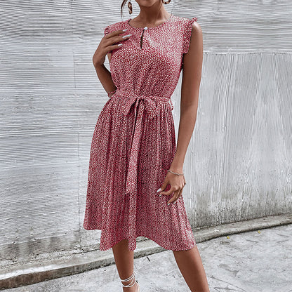 Round Neck Pleated Floral Print Maxi Dress in Multiple Colors