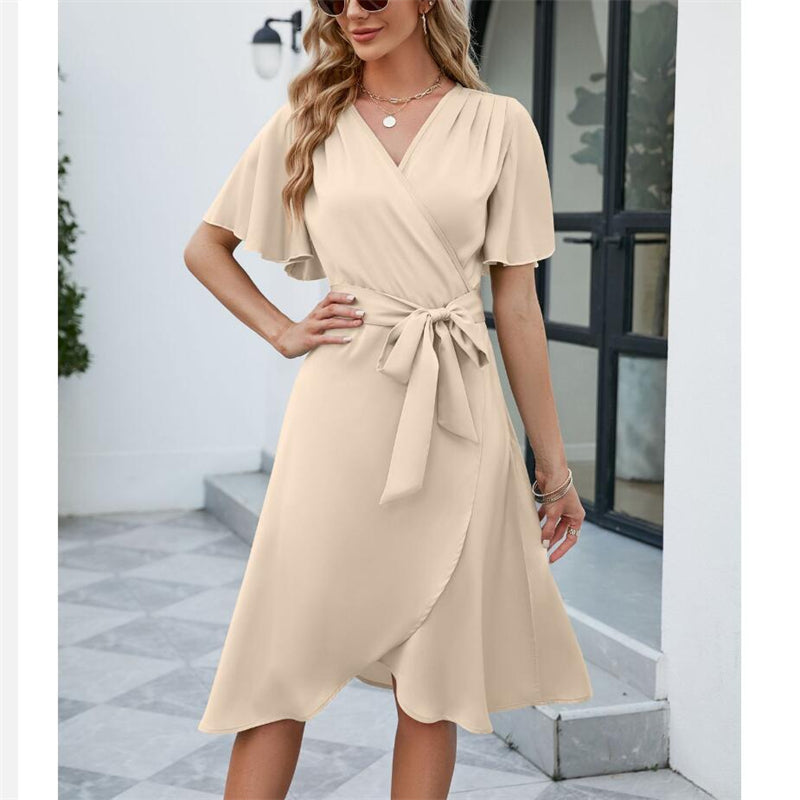V-Neck Flared Sleeve Mini Dress in Multiple Colors