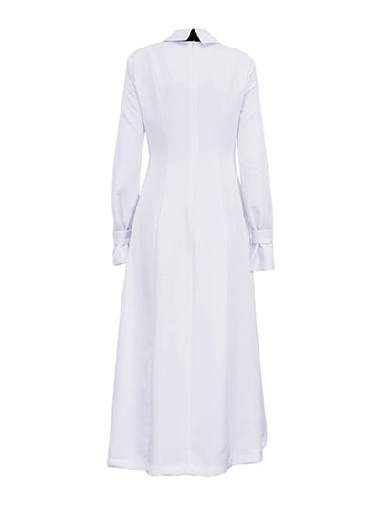A-Line Flared Sleeves Buttoned Solid Color Split-Joint Split-Side Lapel Maxi Dresses Shirt Dress