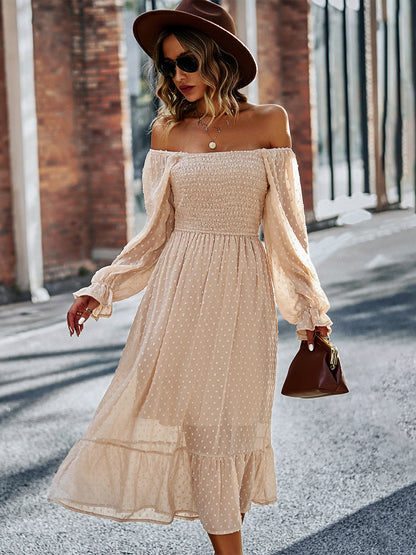 Pleated Long Sleeves Midi Dress