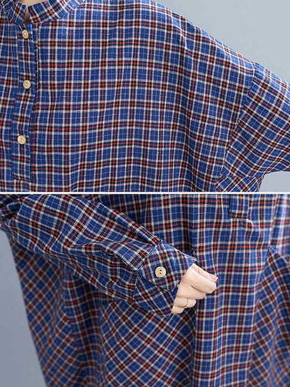 Vintage Plaid Irregularity Shirt Dresses