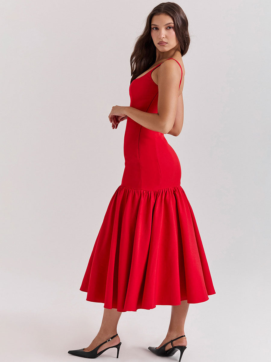 Bodycon Dress Square Neck Backless Ruffles Prom Party Maxi Dresses