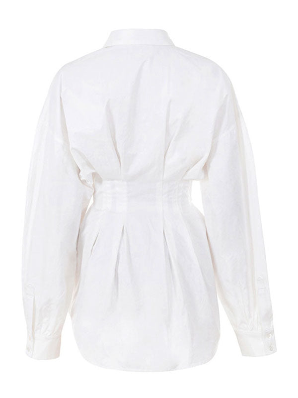 Dresses Shirt Dresses Midi Dress White Turndown Collar Long Sleeves