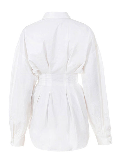 Dresses Shirt Dresses Midi Dress White Turndown Collar Long Sleeves