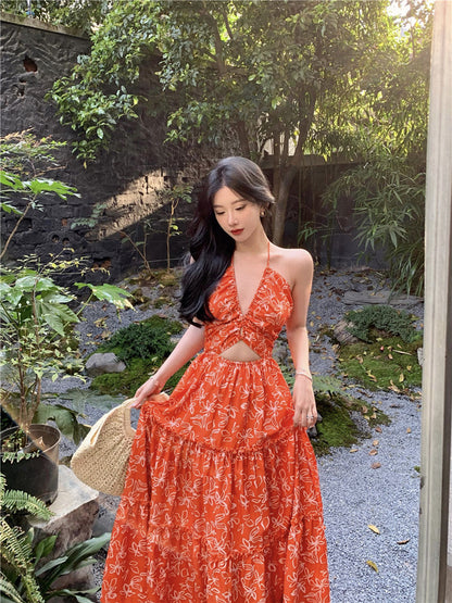Bohemian Floral Halter Maxi Dress – Exotic Vacation Look