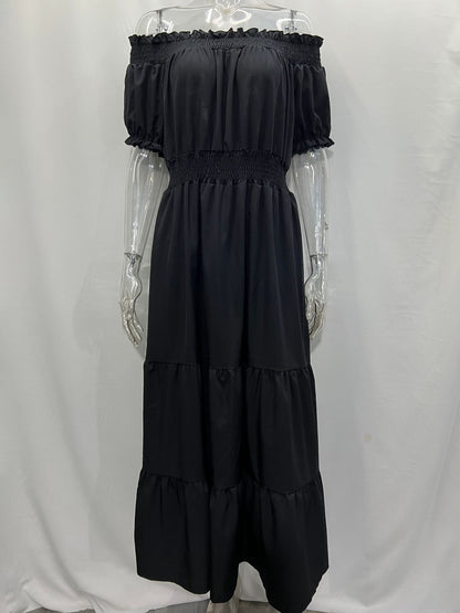 Boho Dress Off The Shoulder Pleated Tiered Casual Summer Maxi Dresses