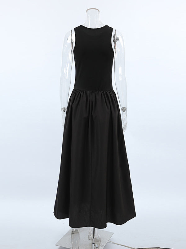 A-Line Sleeveless Solid Color Split-Joint Round-Neck Maxi Dresses