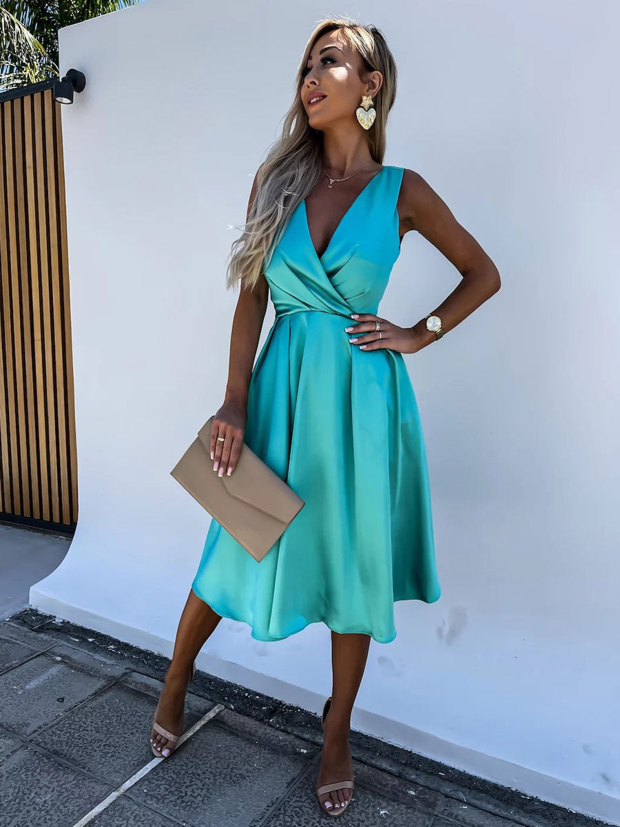 Party Dresses Aqua Sleeveless Semi Formal Midi Dress