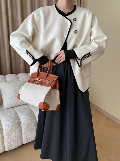 A-Line Long Sleeves Elasticity Hollow Solid Color Split-Joint Round-Neck Midi Dresses