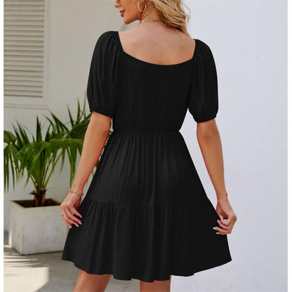 Bubble Sleeve Square Neck Mini Dress in Various Colors