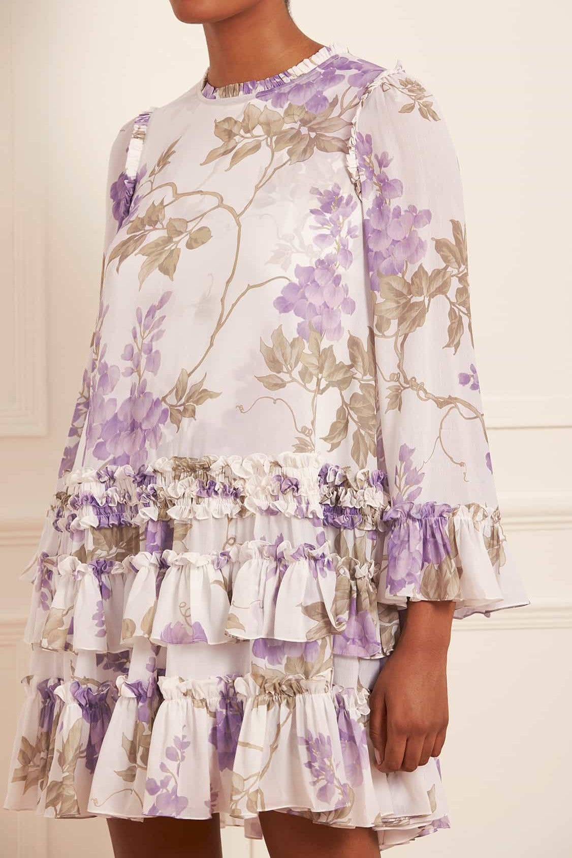 Floral Ruffle Round Neck Mini Dress