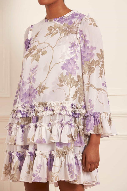 Floral Ruffle Round Neck Mini Dress