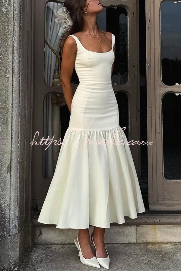 Graceful Silhouette Square Neck Wide Strap Drop Waist Midi Dress