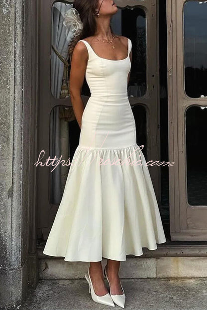 Graceful Silhouette Square Neck Wide Strap Drop Waist Midi Dress