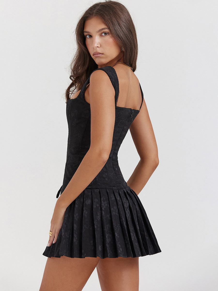 Summer Dress Mini Dresses Black Straps Neck Lace Up Polyester Beach Dress