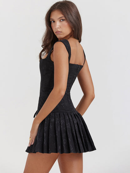 Summer Dress Mini Dresses Black Straps Neck Lace Up Polyester Beach Dress