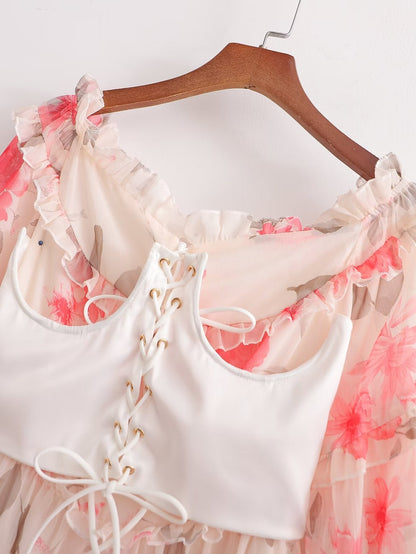 Autumn Floral Print Ruffle Sleeve Mini Dress – Girly Fairy Gas Dress