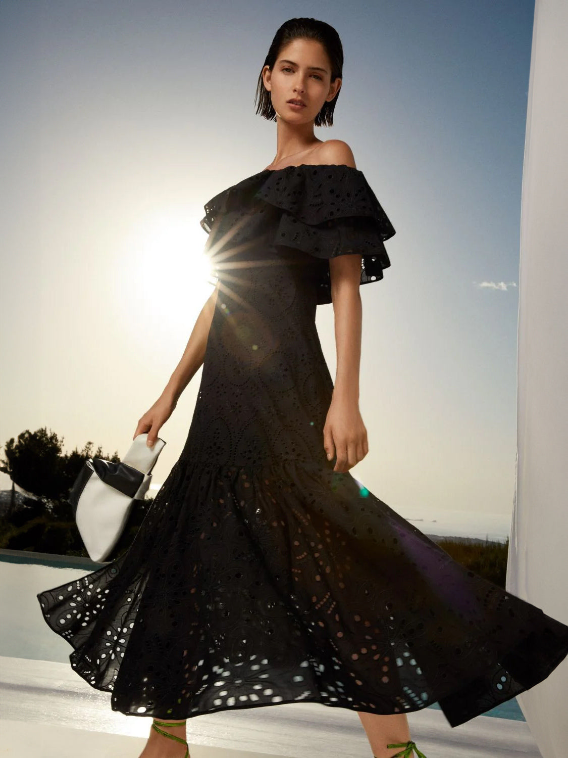 Boho Dress Lace Strapless Bateau Neck Layered Casual Summer Midi Dresses