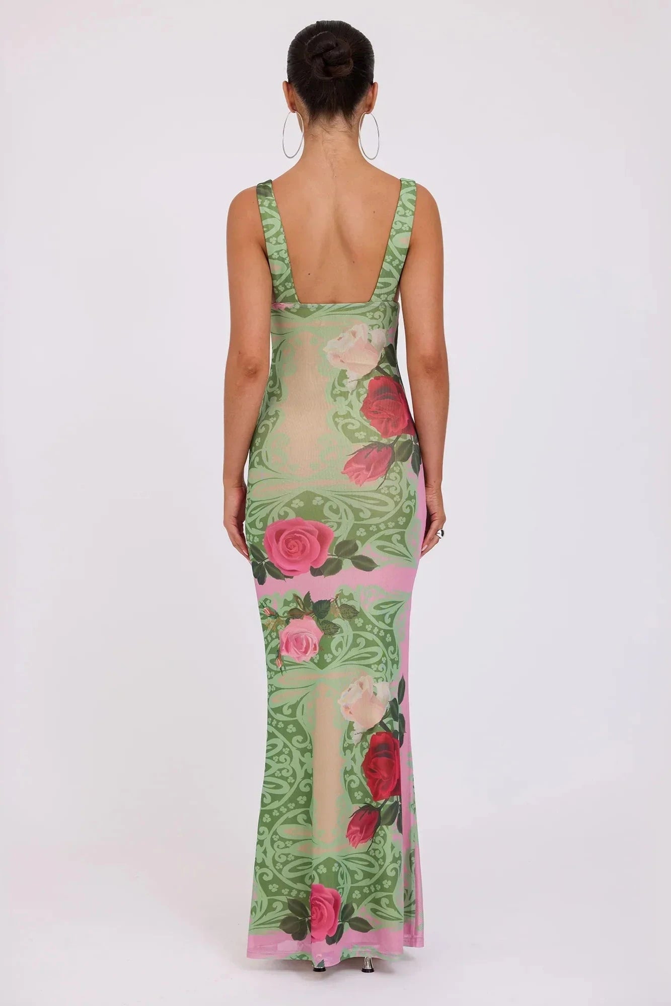 Printed V-neck Slim Fit Maxi Dress