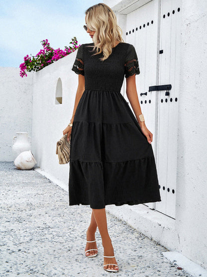 Blue Zone Planet | Solid Color Short Sleeve Cutout Midi Dress
