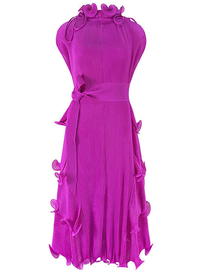 Loose Bandage Lacy Solid Color High-Neck Midi Dresses