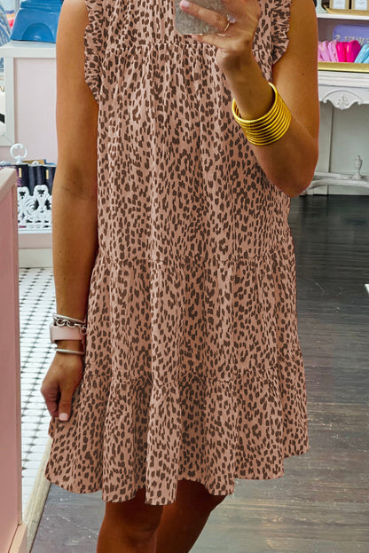Leopard Ruffled Tiered Sleeveless Mini Dress