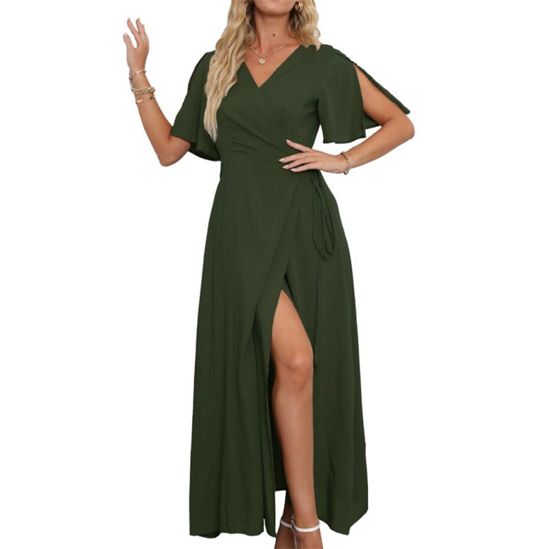 Solid Color V-Neck Slit Maxi Dress for Effortless Style