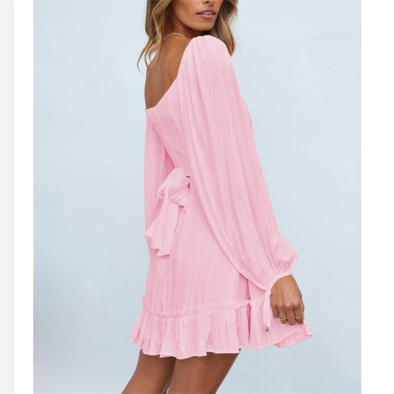Ruffle Long Sleeve Square Collar Mini Dress in Multiple Colors