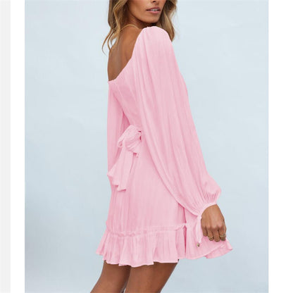 Ruffle Long Sleeve Square Collar Mini Dress in Multiple Colors