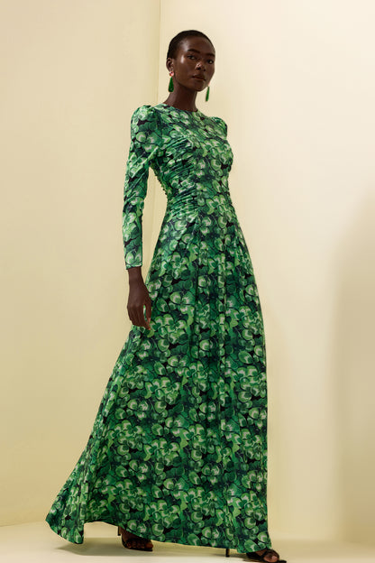 Botanical Print Long Sleeve Round Neck Maxi Dress