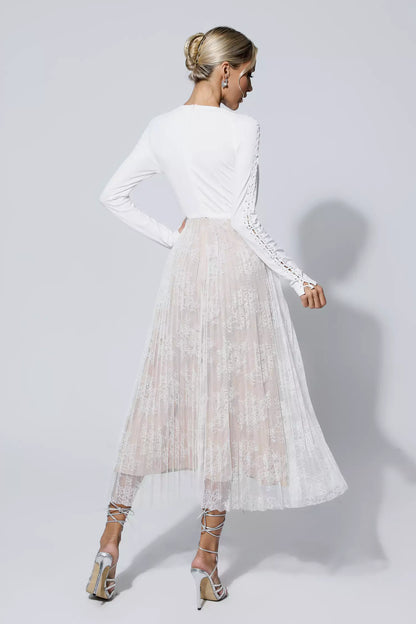 Itzel White Lace Long Sleeve Maxi Dress