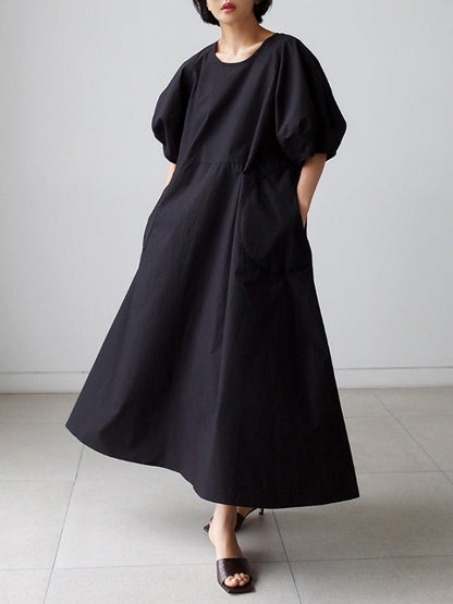 Original Bishop Sleeve Solid Color Midi Dress