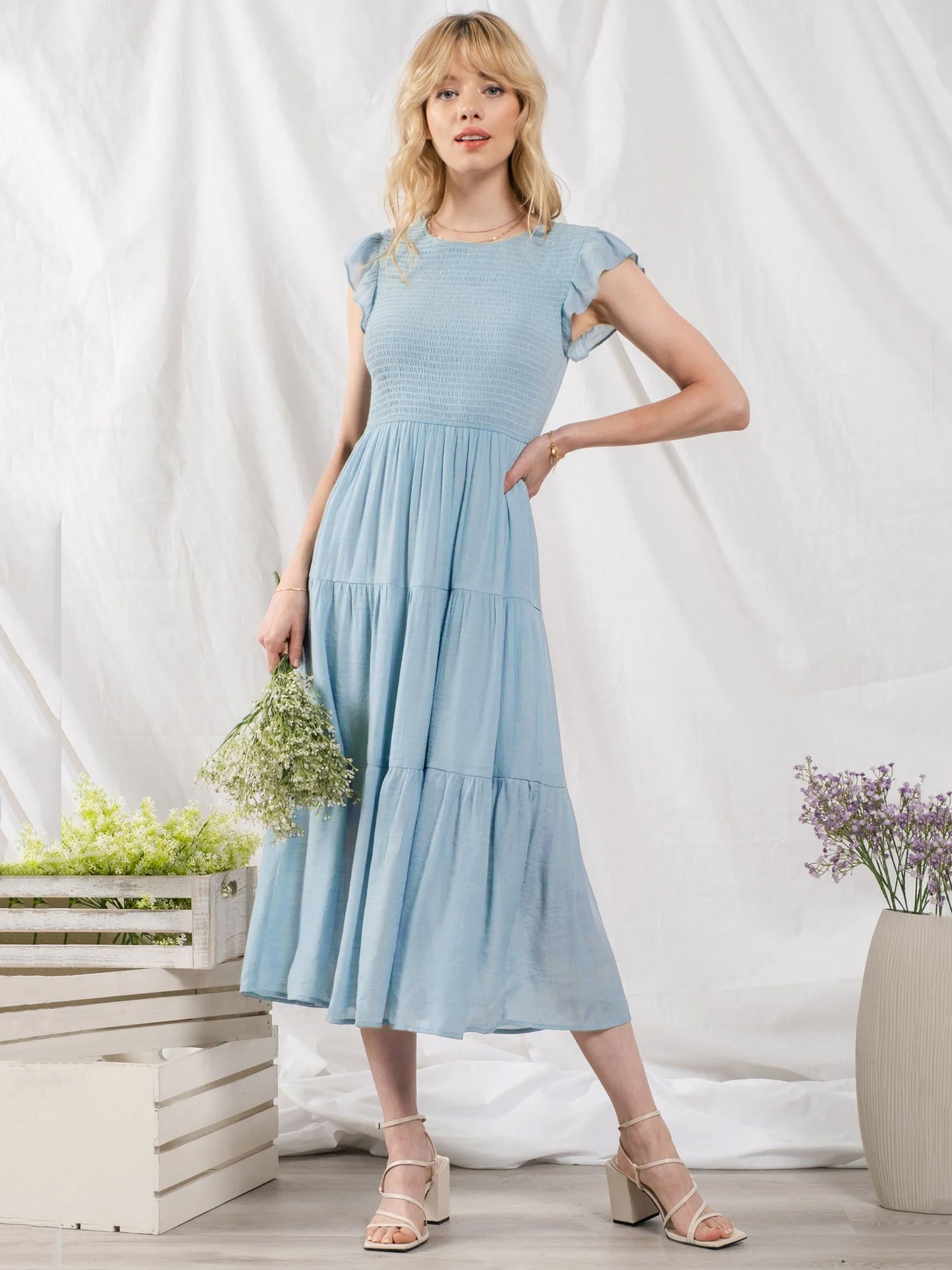 Party Dress Cotton Blend Casual Jewel Neck Short Sleeves Summer Midi Dress