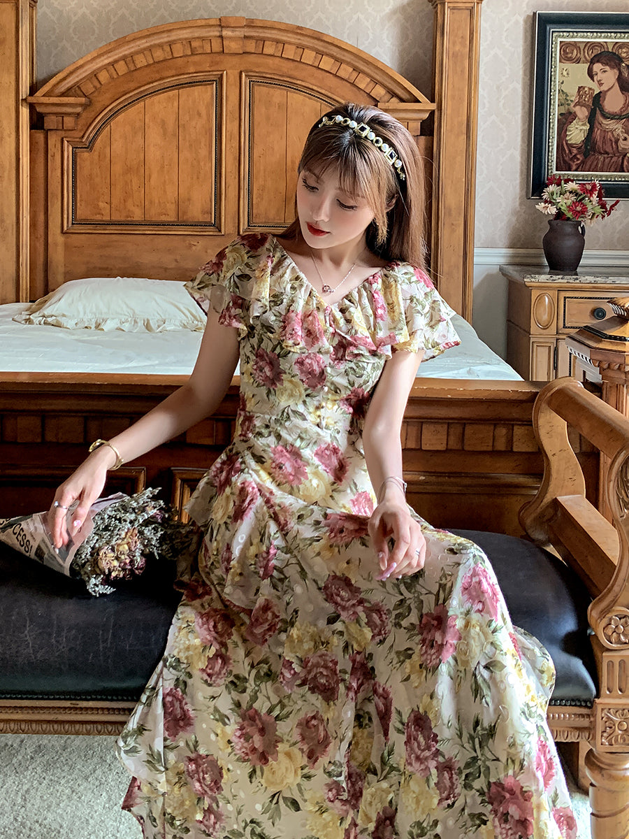 French Court-Style Plus Size Maxi Dress – Ruffled Off-Shoulder Chiffon Dream gunne sax vintage dress