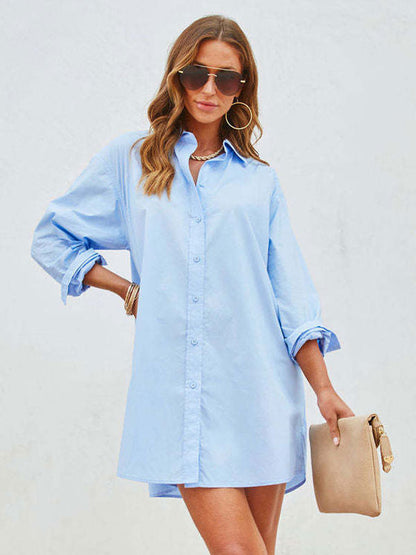 Shirt Dresses Turndown Collar Long Sleeves Mini Dresses