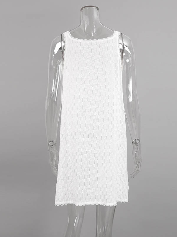 Loose Sleeveless Solid Color Split-Side Tied V-Neck Mini Dresses