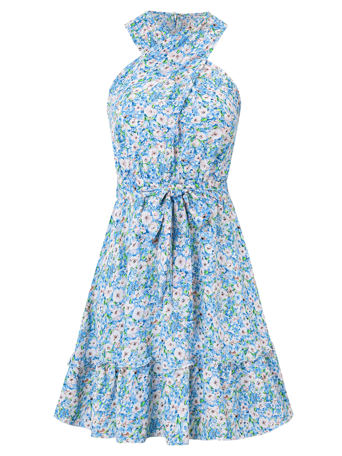 Ariana Halter Floral Mini Dress - Blue
