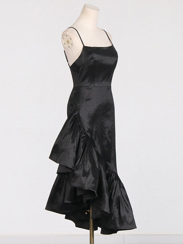 Asymmetrical Dress Spaghetti Strap Ruffles Backless Elegant Party Midi Dresses