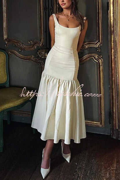 Graceful Silhouette Square Neck Wide Strap Drop Waist Midi Dress