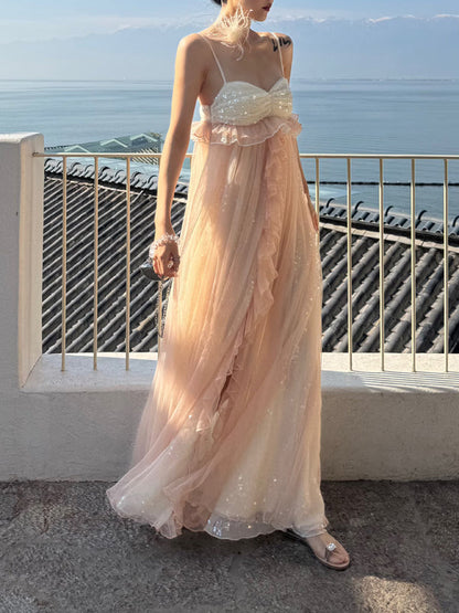 Glimmering Tulle Fairycore Sequin Maxi Dress – Dreamy Resort Gown