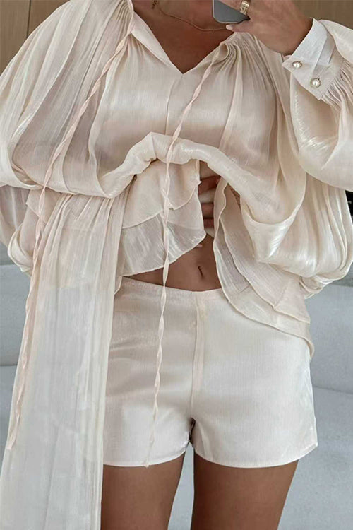 Margovil Lantern Long Sleeves Draped Ruffle Layered Mini Dress with Shorts