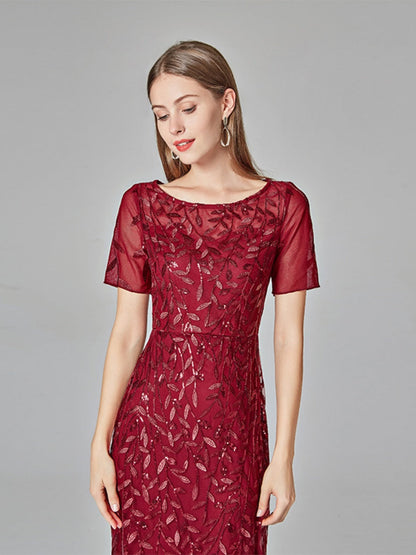 Embroidery Sequins Fishtail Spliced Mesh Formal Dress Maxi Dresses