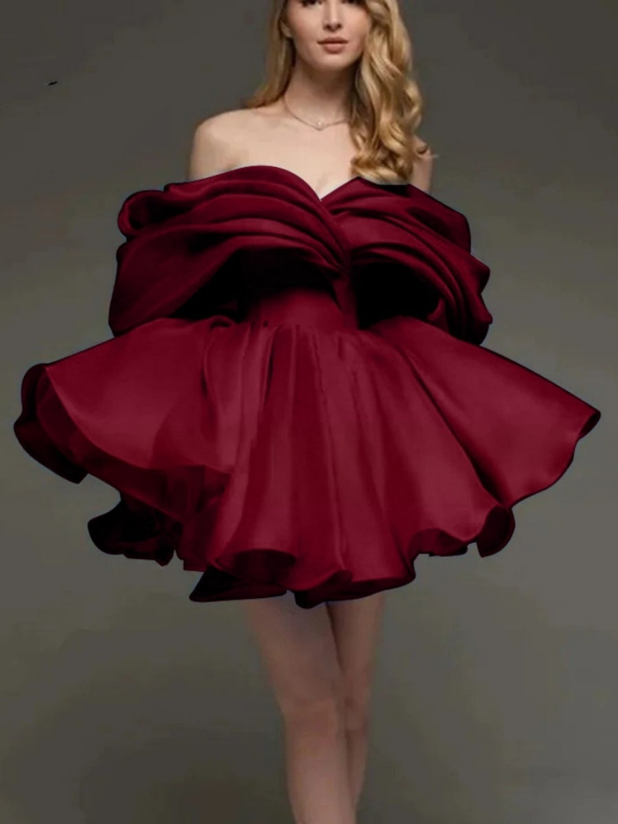 Off-the-shoulder Glossy Short Dress