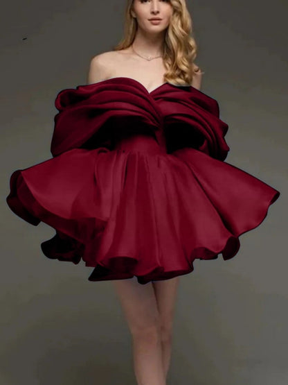 Off-the-shoulder Glossy Short Dress