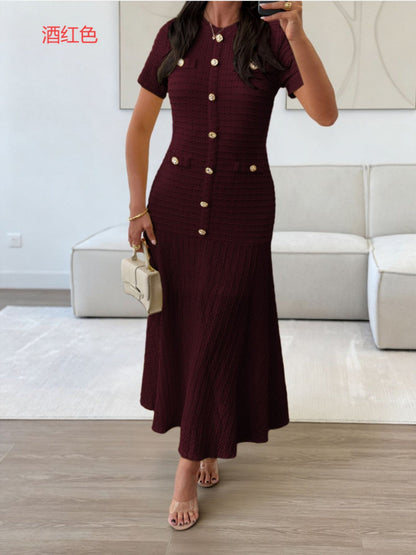 Buttons Short-sleeved Bodycon Top Maxi Dresses